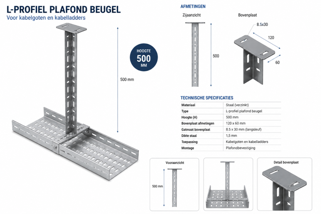 L-profiel plafondbeugel 500 mm