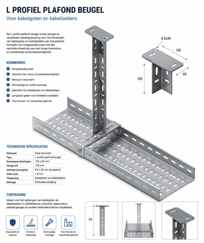 L-profiel plafondbeugel 120 mm